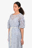 Maje Light Blue Puff Sleeve Belted Perforated Midi Dress With Slip Size 42