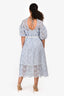Maje Light Blue Puff Sleeve Belted Perforated Midi Dress With Slip Size 42
