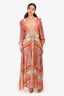 Maje Orange Paisley Print Long Sleeve Cut Out Maxi Dress Estimated Size S