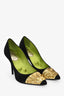 Roger Vivier Black Satin Gold Sequin Pointed Toe Heels Size 36