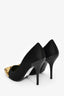 Roger Vivier Black Satin Gold Sequin Pointed Toe Heels Size 36