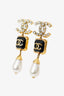 Pre-Loved Chanel™ Gold Tone Resin Pearl Crystal CC Drop Earrings