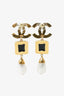 Pre-Loved Chanel™ Gold Tone Resin Pearl Crystal CC Drop Earrings
