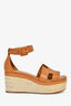 Hermes Brown Leather Espadrille 'Elda' Platform Sandals Size 37