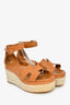 Hermes Brown Leather Espadrille 'Elda' Platform Sandals Size 37