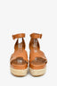 Hermes Brown Leather Espadrille 'Elda' Platform Sandals Size 37