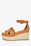 Hermes Brown Leather Espadrille 'Elda' Platform Sandals Size 37