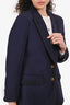 Gucci Blue Embroidered Detail Single Breasted Blazer Size 40
