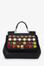 Dolce & Gabbana Black Leather Embellished Medium Sicily Top Handle Bag