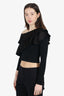 Alice + Olivia Black Ruffle One Shoulder Cropped Top Size 2