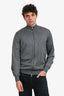 Brunello Cucinelli Grey Cashmere/Silk Blend Zip Up Sweater Size 54 Mens