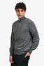 Brunello Cucinelli Grey Cashmere/Silk Blend Zip Up Sweater Size 54 Mens