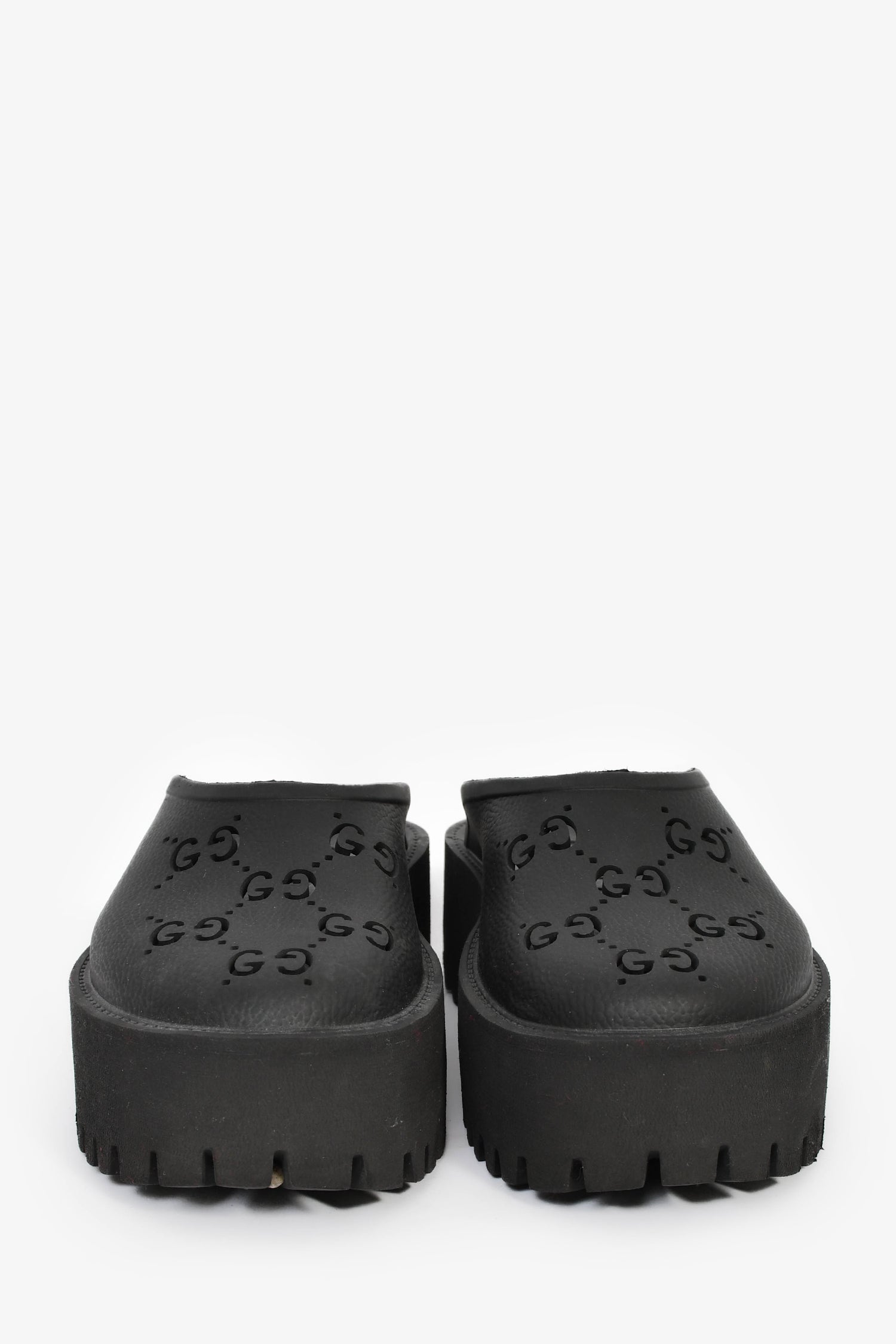 Gucci Black Rubber Perforated 'GG' Chunky Mules Size 36 – Mine & Yours