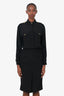 Celine Black Silk Long Sleeve Midi Dress Size 34