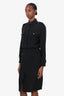 Celine Black Silk Long Sleeve Midi Dress Size 34