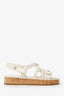 Pre-Loved Chanel™ Ivory Cord Leather Cork Flat Slingback Sandals Size 36