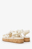 Pre-Loved Chanel™ Ivory Cord Leather Cork Flat Slingback Sandals Size 36