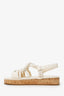Pre-Loved Chanel™ Ivory Cord Leather Cork Flat Slingback Sandals Size 36