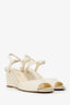 Pre-Loved Chanel™ Beige Lambskin Pearl CC Wedge Sandals Size 37