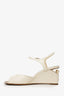 Pre-Loved Chanel™ Beige Lambskin Pearl CC Wedge Sandals Size 37