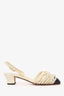 Pre-Loved Chanel™ Beige/Black Leather Pearl Embellished CC Ankle Strap Pumps Size 36