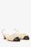 Pre-Loved Chanel™ Beige/Black Leather Pearl Embellished CC Ankle Strap Pumps Size 36