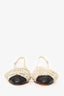 Pre-Loved Chanel™ Beige/Black Leather Pearl Embellished CC Ankle Strap Pumps Size 36