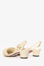 Pre-Loved Chanel™ Beige/Black Leather Pearl Embellished CC Ankle Strap Pumps Size 36
