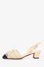 Pre-Loved Chanel™ Beige/Black Leather Pearl Embellished CC Ankle Strap Pumps Size 36