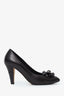 Pre-Loved Chanel™ Black Lambskin Leather Cap-Toe Camellia Pumps Size 36.5