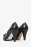Pre-Loved Chanel™ Black Lambskin Leather Cap-Toe Camellia Pumps Size 36.5