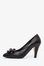 Pre-Loved Chanel™ Black Lambskin Leather Cap-Toe Camellia Pumps Size 36.5