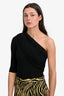 Alexander McQueen 2023 Black Draped Asymmetrical One Shoulder Bodysuit Size 40