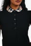 Burberry Brit Black Cotton Cap Sleeve Check Polo Short Sleeve Top Size S