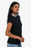 Burberry Brit Black Cotton Cap Sleeve Check Polo Short Sleeve Top Size S