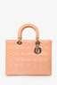 Christian Dior 2012 Light Peach Cannage Patent Large Lady Dior With Strap