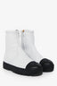 Pre-Loved Chanel™ 2022 White/Black Leather CC Logo Toe Cap Chelsea Boots Size 36.5