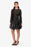 Valentino Black Lace/Leather Long Sleeve Bow Detailed Mini Dress Size 6