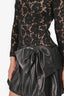 Valentino Black Lace/Leather Long Sleeve Bow Detailed Mini Dress Size 6