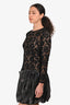 Valentino Black Lace/Leather Long Sleeve Bow Detailed Mini Dress Size 6