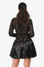 Valentino Black Lace/Leather Long Sleeve Bow Detailed Mini Dress Size 6