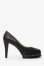 Pre-Loved Chanel™ Black Leather CC Cap Toe Chain Platform Pumps Size 40