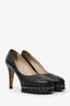 Pre-Loved Chanel™ Black Leather CC Cap Toe Chain Platform Pumps Size 40