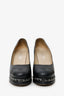 Pre-Loved Chanel™ Black Leather CC Cap Toe Chain Platform Pumps Size 40