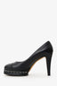 Pre-Loved Chanel™ Black Leather CC Cap Toe Chain Platform Pumps Size 40