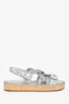 Pre-Loved Chanel™ Silver Metallic Leather Rope Detail Dad Sandals Size 38