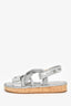 Pre-Loved Chanel™ Silver Metallic Leather Rope Detail Dad Sandals Size 38