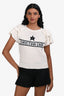 Christian Dior White Cashmere Logo Print Ruffle Sweater Size 36