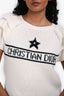Christian Dior White Cashmere Logo Print Ruffle Sweater Size 36