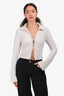 Frame White Ribbed Tie Front Long Sleeve Polo Top Size S